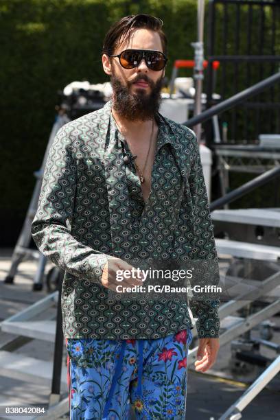 Jared Leto is seen visiting the set of "Extra" on August 23, 2017 in Los Angeles, California.