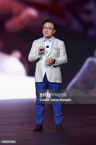 Koh, President of Mobile Communications Business, Samsung Electronics unveils the Galaxy Note8 during Unpacked at Park Avenue Armory on August 23,...
