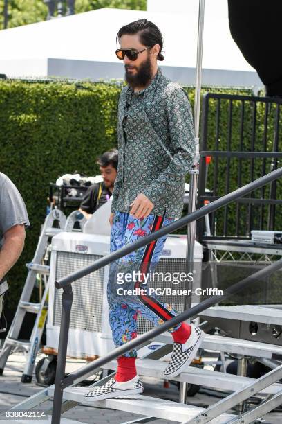Jared Leto is seen visiting the set of "Extra" on August 23, 2017 in Los Angeles, California.