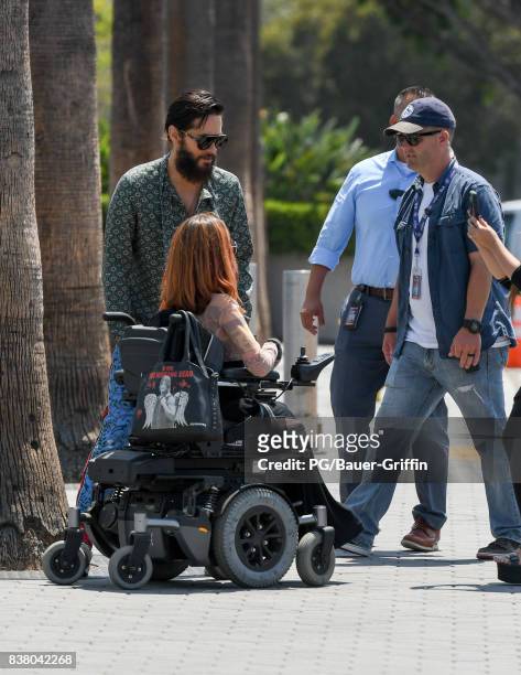 Jared Leto is seen visiting the set of "Extra" on August 23, 2017 in Los Angeles, California.