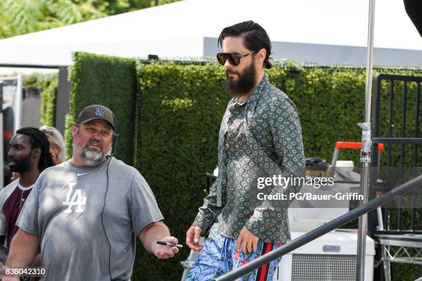 Jared Leto is seen visiting the set of "Extra" on August 23, 2017 in Los Angeles, California.