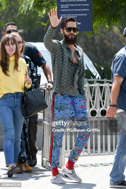 Jared Leto is seen visiting the set of "Extra" on August 23, 2017 in Los Angeles, California.