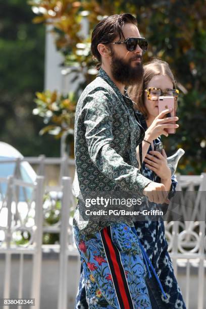 Jared Leto is seen visiting the set of "Extra" on August 23, 2017 in Los Angeles, California.