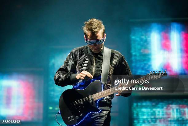 Matt Bellamy of Muse performs live on stage at the Vital Festival at Boucher Playing Fields on August 23, 2017 in Belfast, Northern Ireland.