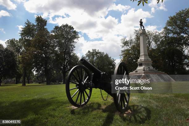 Confederate Mound, a memorial to more than 4,000 Confederate prisoners of war who died in captivity at Camp Douglas and are buried around the...