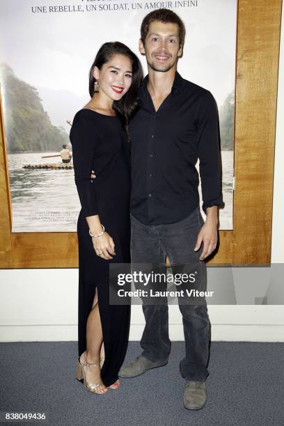 Actress Audrey Giacomini and Actor Cyril Descours attend "Ciel Rouge" Paris Premiere at Cinema l'Arlequin on August 23, 2017 in Paris, France.