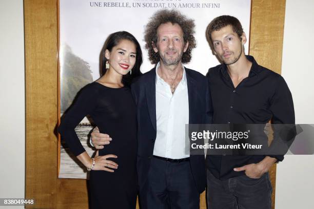 Actress Audrey Giacomini, Director Olivier Lorelle and Actor Cyril Descours attend "Ciel Rouge" Paris Premiere at Cinema l'Arlequin on August 23,...