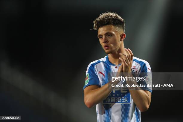 Jordan Williams of Huddersfield Town during the Carabao Cup Second Round match between Huddersfield Town and Rotherham United at The John Smiths...