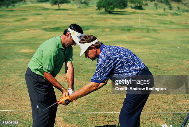 Golfers Seve Ballesteros of Spain and Nick Price of Zimbabwe at the Dimension Data Pro-Am tournament at the Gary Player Country Club, Sun City, South...