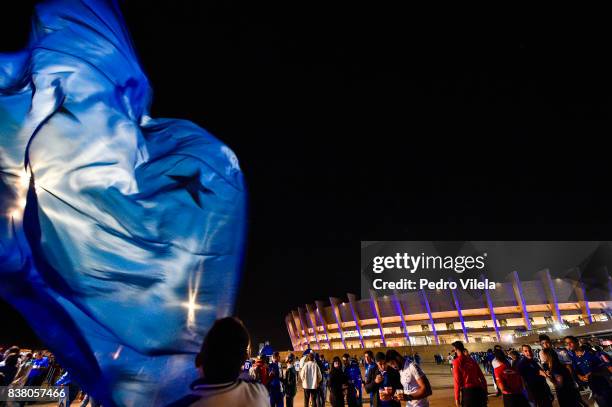 Fans of Cruzeiro before a match between Cruzeiro and Gremio as part of Copa do Brasil Semi-Finals 2017 at Mineirao stadium on August 23, 2017 in Belo...