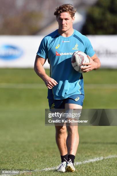 Michael Hooper looks on during an Australian Wallabies training session at Linwood Rugby Club on August 24, 2017 in Christchurch, New Zealand.