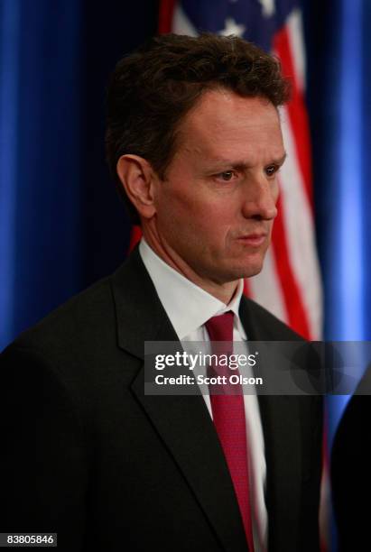 Timothy Geithner, president of the New York Federal Reserve Bank, as he is introduced by President-elect Barack Obama as his treasury Secretary...