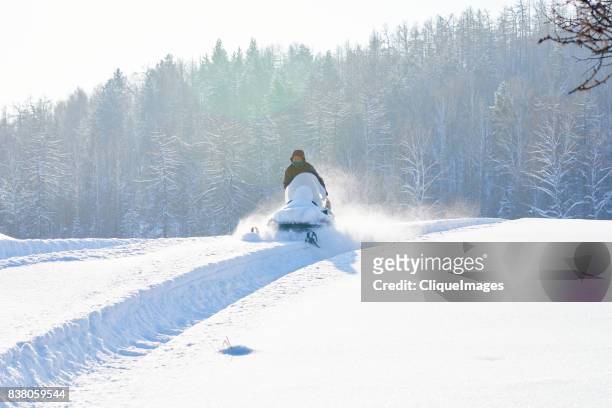 off-trail snowmobile riding - cliqueimages stock-fotos und bilder