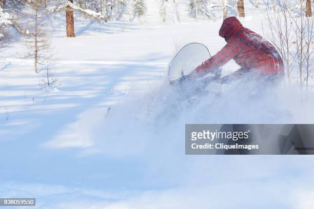 speedy snowmobile ride on field - cliqueimages stock-fotos und bilder