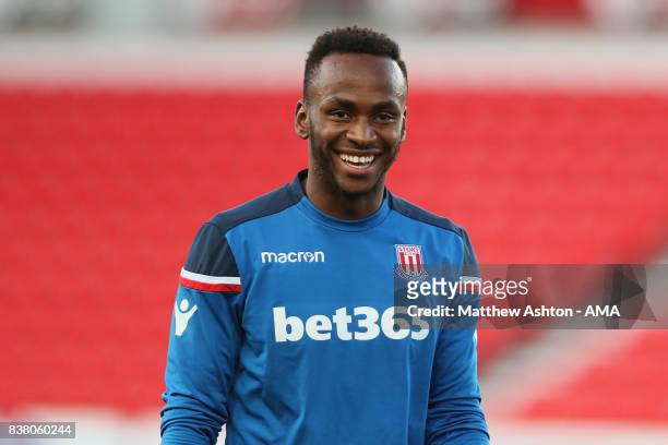 Saido Berahino of Stoke City during the Carabao Cup Second Round match between Stoke City and Rochdale at Bet365 Stadium on August 23, 2017 in Stoke...