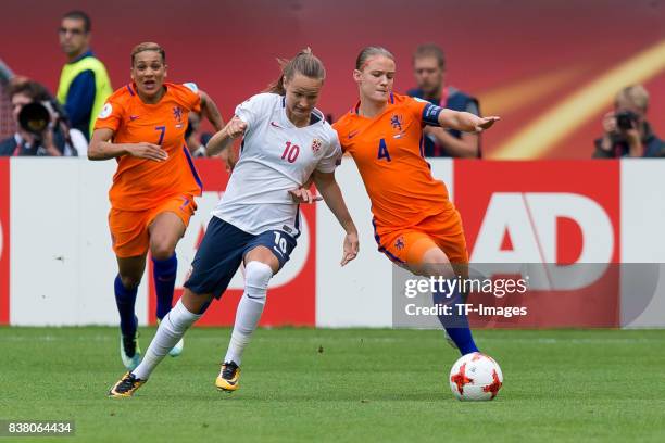 Caroline Graham Hansen of Norway and Mandy van den Berg of the Netherlands battle for the ball during their Group A match between Netherlands and...