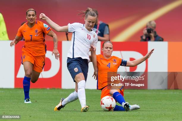 Caroline Graham Hansen of Norway and Mandy van den Berg of the Netherlands battle for the ball during their Group A match between Netherlands and...