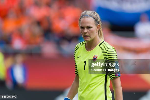 Goalkeeper Ingrid Hjelmseth of Norway looks on during their Group A match between Netherlands and Norway during the UEFA Women's Euro 2017 at Stadion...