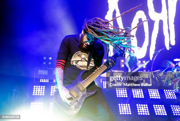 Brian Welch of Korn performs at Brixton Academy on August 23, 2017 in London, England.