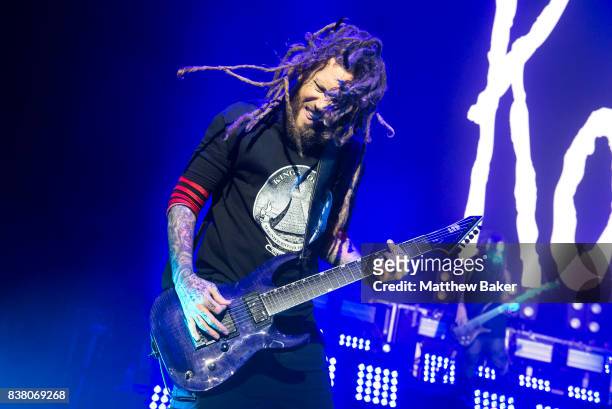 Brian Welch of Korn performs at Brixton Academy on August 23, 2017 in London, England.