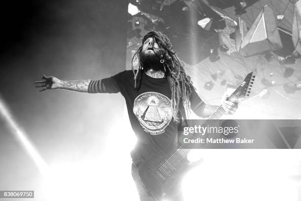 Brian Welch of Korn performs at Brixton Academy on August 23, 2017 in London, England.