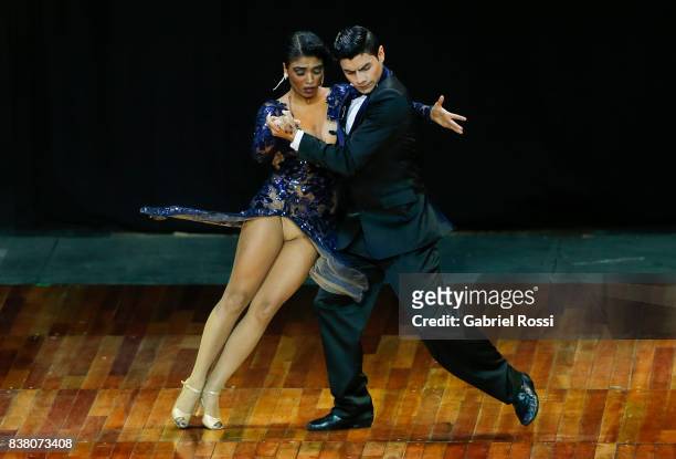 Valentin Arias Delgado and Diana Franco of Colombia dance during the final round of the Tango Stage competition as part of the Buenos Aires...