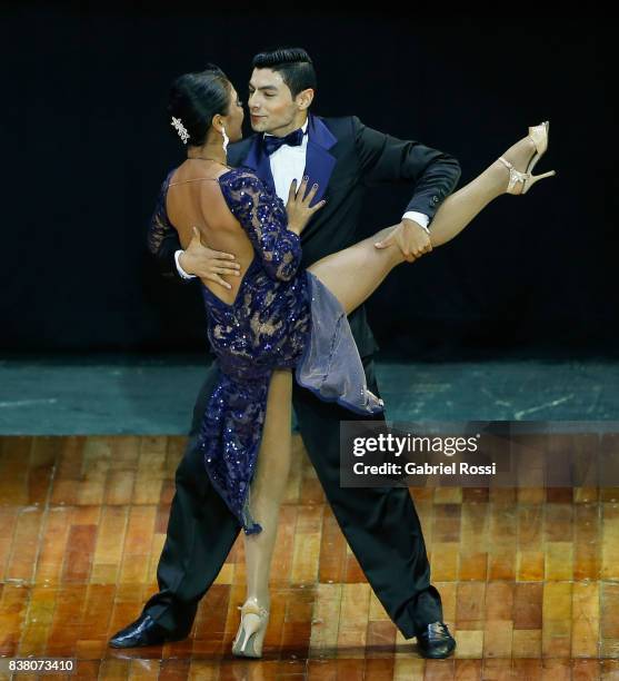 Valentin Arias Delgado and Diana Franco of Colombia dance during the final round of the Tango Stage competition as part of the Buenos Aires...