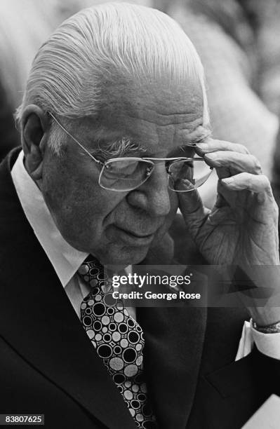 The Worldwide Church of God's founder, Herbert W. Armstrong, is photographed at a 1975 Pasadena, California, graduation at Ambassador College....