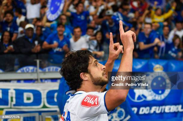 Hudson of Cruzeiro celebrates a scored goal against Gremio during a match between Cruzeiro and Gremio as part of Copa do Brasil Semi-Finals 2017 at...