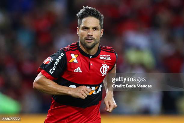 Diego of Flamengo celebrates a scored goal during a match between Flamengo and Botafogo part of Copa do Brasil Semi-Finals 2017 at Maracana Stadium...