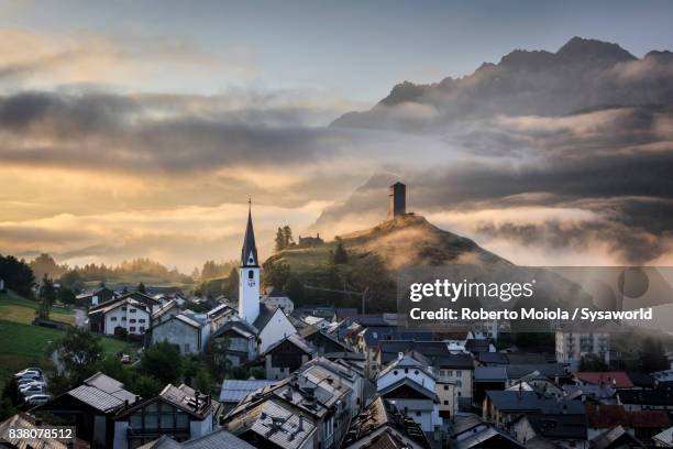 ardez at sunrise, switzerland - graubunden canton stock pictures, royalty-free photos & images
