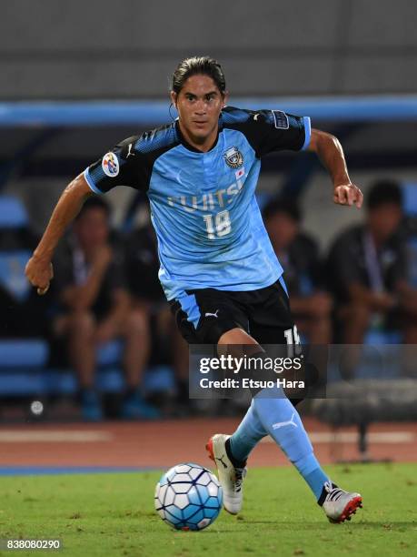 Elsinho of Kawasaki Frontale in action during the AFC Champions League quarter final first leg match between Kawasaki Frontale and Urawa Red Diamonds...