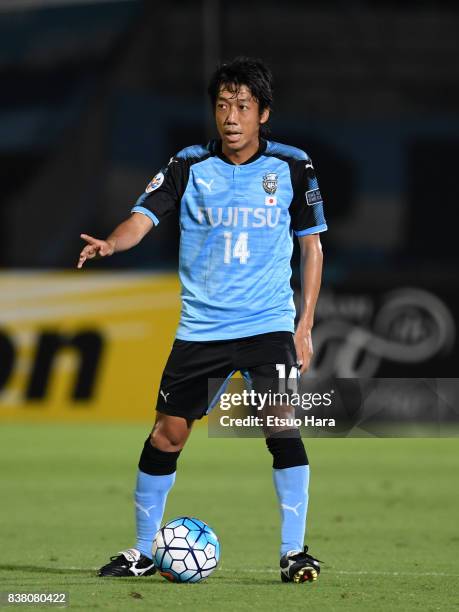 Kengo Nakamura of Kawasaki Frontale in action during the AFC Champions League quarter final first leg match between Kawasaki Frontale and Urawa Red...