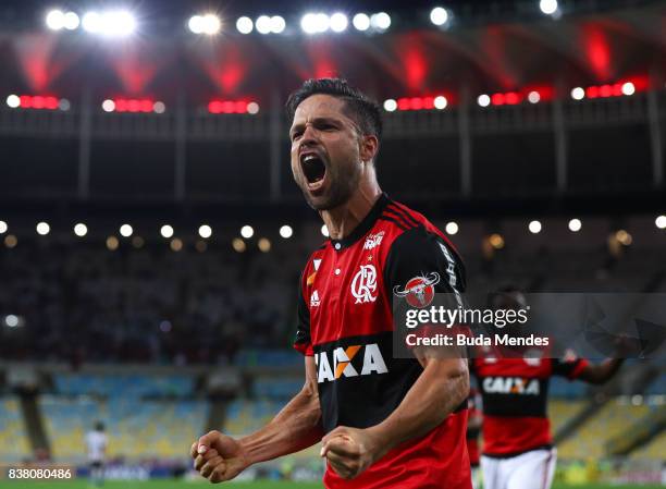 Diego of Flamengo celebrates a scored goal during a match between Flamengo and Botafogo part of Copa do Brasil Semi-Finals 2017 at Maracana Stadium...