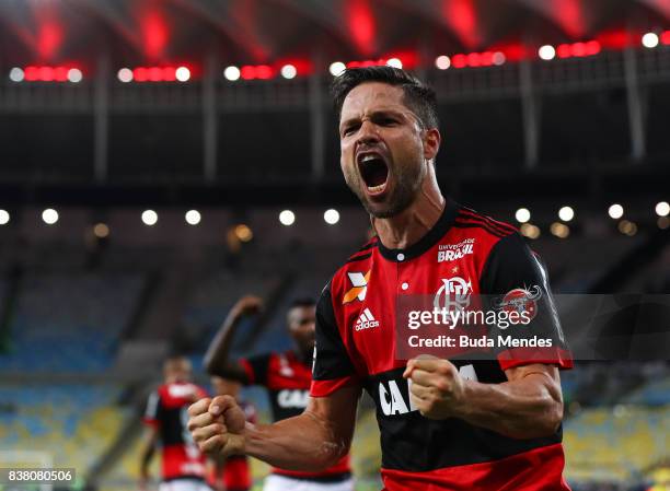 Diego of Flamengo celebrates a scored goal during a match between Flamengo and Botafogo part of Copa do Brasil Semi-Finals 2017 at Maracana Stadium...