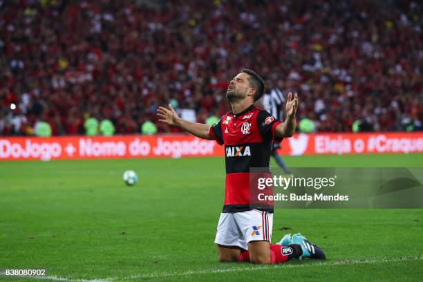 Diego of Flamengo celebrates a scored goal during a match between Flamengo and Botafogo part of Copa do Brasil Semi-Finals 2017 at Maracana Stadium...