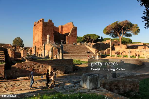 Main Temple of Jupiter, Juno and Minerva, Ostia Antica ruins, near Rome, Italy.