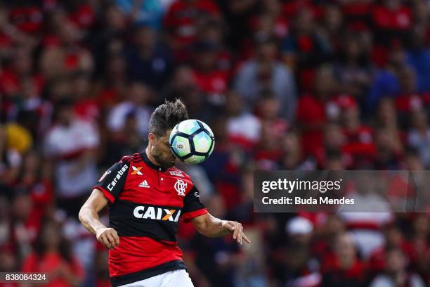 Diego of Flamengo struggles for the ball during a match between Flamengo and Botafogo part of Copa do Brasil Semi-Finals 2017 at Maracana Stadium on...