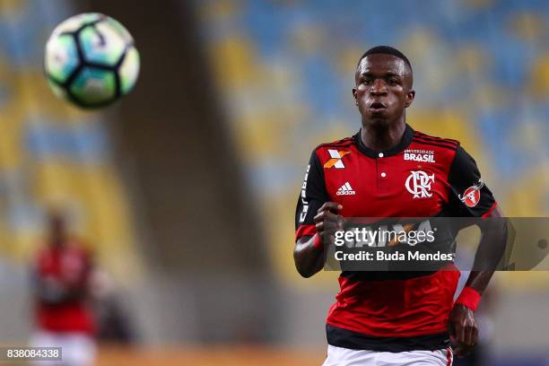 Vinicius Junior of Flamengo looks the ball during a match between Flamengo and Botafogo part of Copa do Brasil Semi-Finals 2017 at Maracana Stadium...