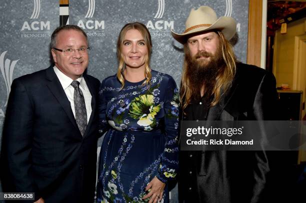 S Pete Fisher, Morgane Stapleton, and Chris Stapleton attend the 11th Annual ACM Honors at the Ryman Auditorium on August 23, 2017 in Nashville,...
