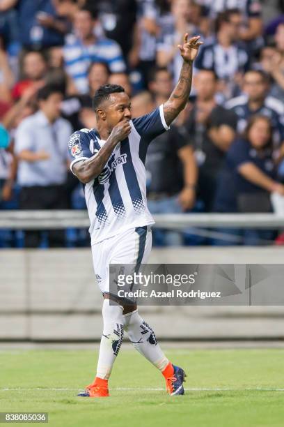 Dorlan Pabon of Monterrey celebrates after score his team's first goal during the 6th round match between Monterrey and Toluca as part of the Torneo...
