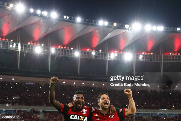 Rodinei and Diego of Flamengo celebrate the victory after a match between Flamengo and Botafogo part of Copa do Brasil Semi-Finals 2017 at Maracana...