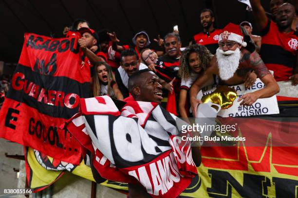 Vinicius Junior of Flamengo celebrates the victory after a match between Flamengo and Botafogo part of Copa do Brasil Semi-Finals 2017 at Maracana...
