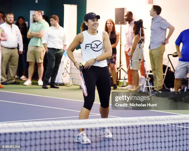 Of Flywheel Sarah Robb O'Hagan participates in tennis match to support the 2017 AKTIV Against Cancer Tennis Pro-Am at Grand Central Terminal on...