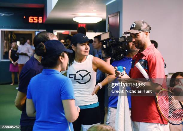 Of Flywheel Sarah Robb O'Hagan and American tennis player James Blake participate in tennis match to support the 2017 AKTIV Against Cancer Tennis...