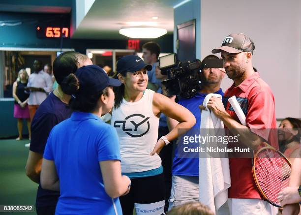 Of Flywheel Sarah Robb O'Hagan and American tennis player James Blake participate in tennis match to support the 2017 AKTIV Against Cancer Tennis...