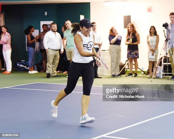 Of Flywheel Sarah Robb O'Hagan participates in tennis match to support the 2017 AKTIV Against Cancer Tennis Pro-Am at Grand Central Terminal on...