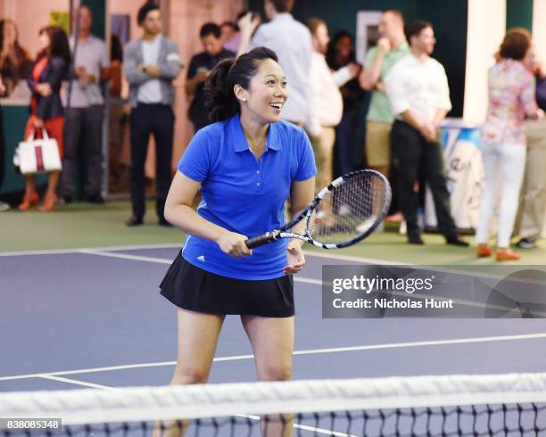 Sportscaster Michelle Yu participates in tennis match to support the 2017 AKTIV Against Cancer Tennis Pro-Am at Grand Central Terminal on August 23,...