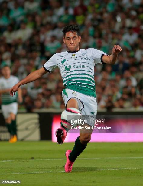 Gael Sandoval of Santos controls the ball during the sixth round match between Santos Laguna and Chivas as part of the Torneo Apertura 2017 Liga MX...