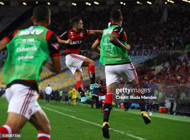 Diego of Flamengo celebrates a scored goal during a match between Flamengo and Botafogo part of Copa do Brasil Semi-Finals 2017 at Maracana Stadium...